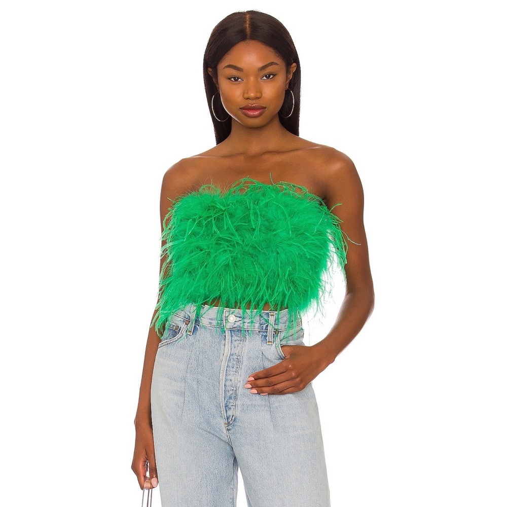 Lamarque x Revolve Zaina Feather Bustier Corset‎ Top in Green